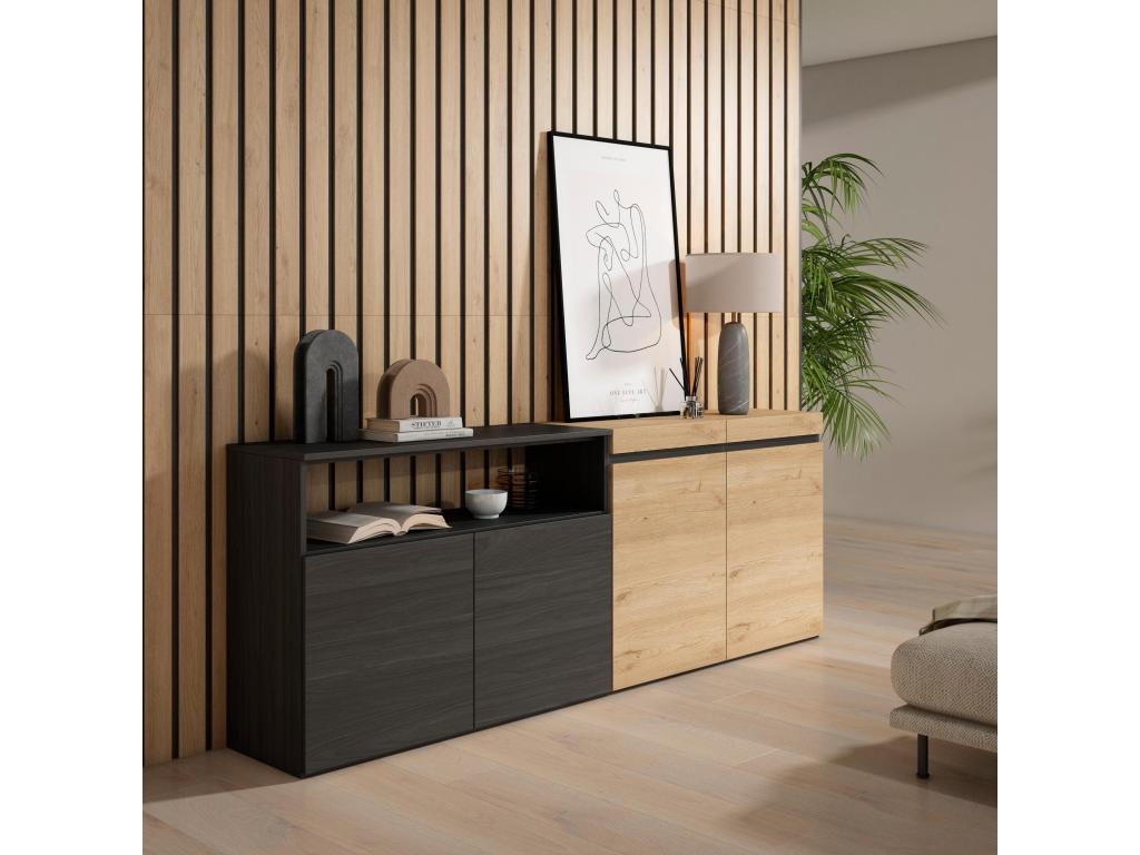 Aparadores para salón - 200x75x35cm - 4 Puertas - Armario - zapatero - Roble y negro