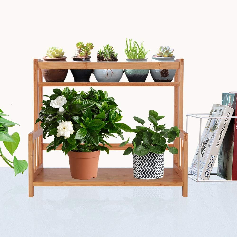 Ufine 2 Tier Bamboo Spice Rack Organizer Kitchen Countertop Storage Shelf Free Standing Holder Under Cabinet Bathroom for Various Bottles, Jars, Space Saving