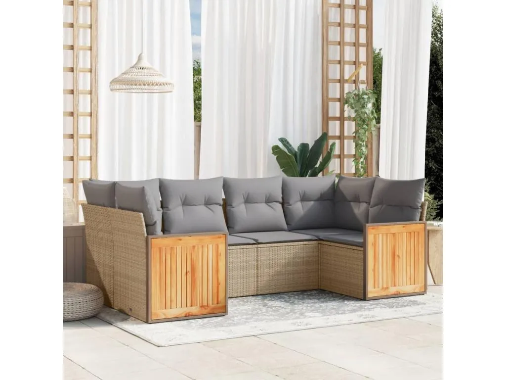 Juego de sofás jardín con cojines 6 piezas ratán sintético beige PHEP35525