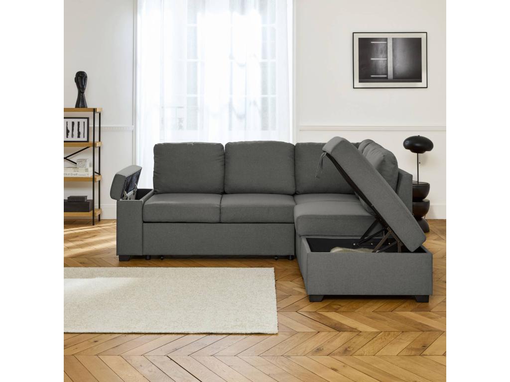 Sofá cama con reposapiés de 3 plazas gris oscuro