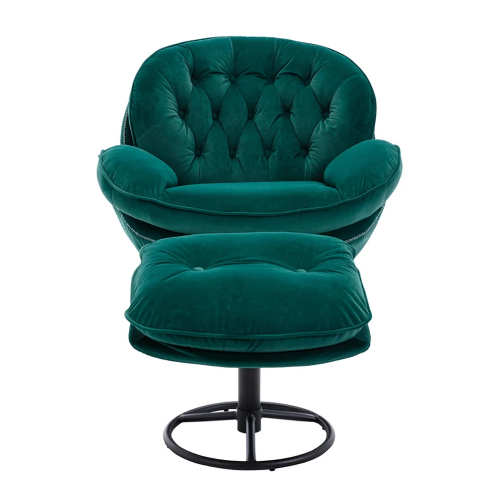 Velvet Swivel Accent Chair with Ottoman Set, Modern Lounge Chair with Footrest and Metal Base Comfy Armchair with 360 Degree Swiveling Single Sofa Chair Accent Chairs for Living Room, Green - Image 3