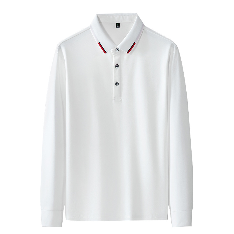Men's white lapel long sleeve polo shirt