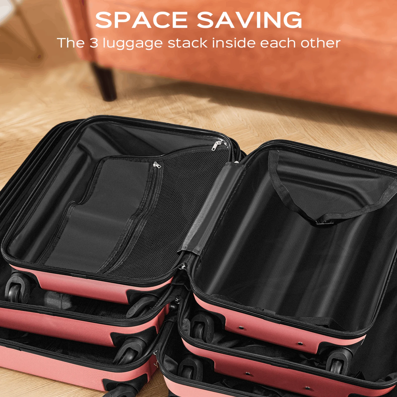 9 Piece Luggage Sets, Hard 20 24 28 inch Luggage with 6 Pieces Organize Bags Travel Suitcases Sets with Wheels, Rose - Image 58