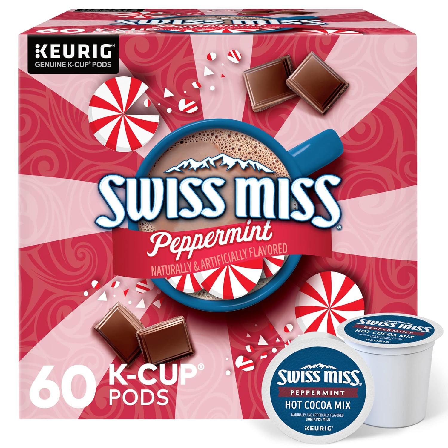 Swiss Miss Peppermint Hot Cocoa. Keurig Single-Serve K-Cup Pods. 60 Count (6 Packs of 10)