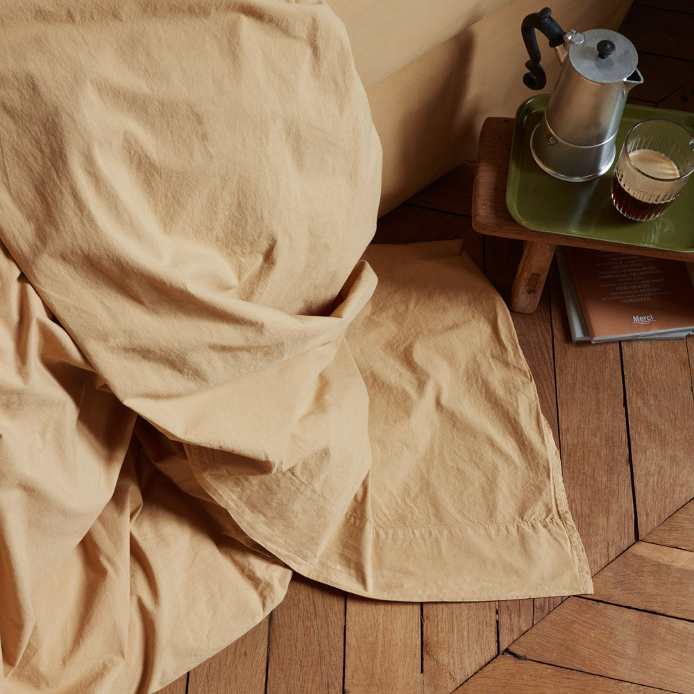Drap plat en percale de coton - Brun Sarrasin