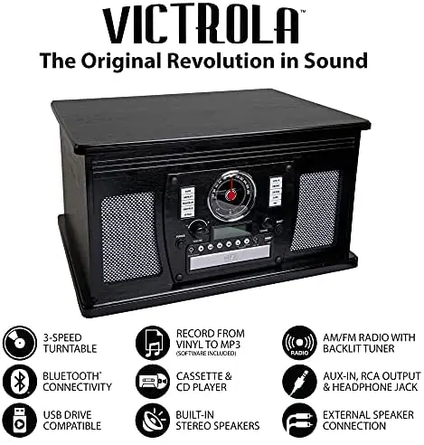 Victrola 8-in-1 Bluetooth Record Player With Built-In Speakers And Wireless Streaming - Image 3 Victrola 8-in-1 Bluetooth Record Player With Built-In Speakers And Wireless Streaming - Image 3