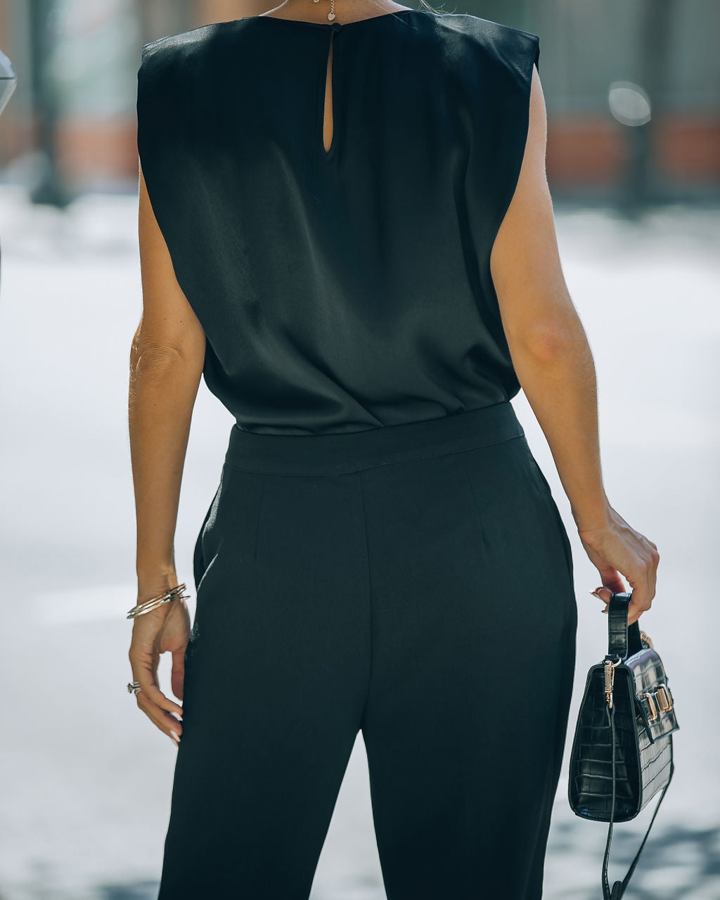 Fancy Gal Satin Padded Shoulder Top - Black - SALE - Se7enfashion
