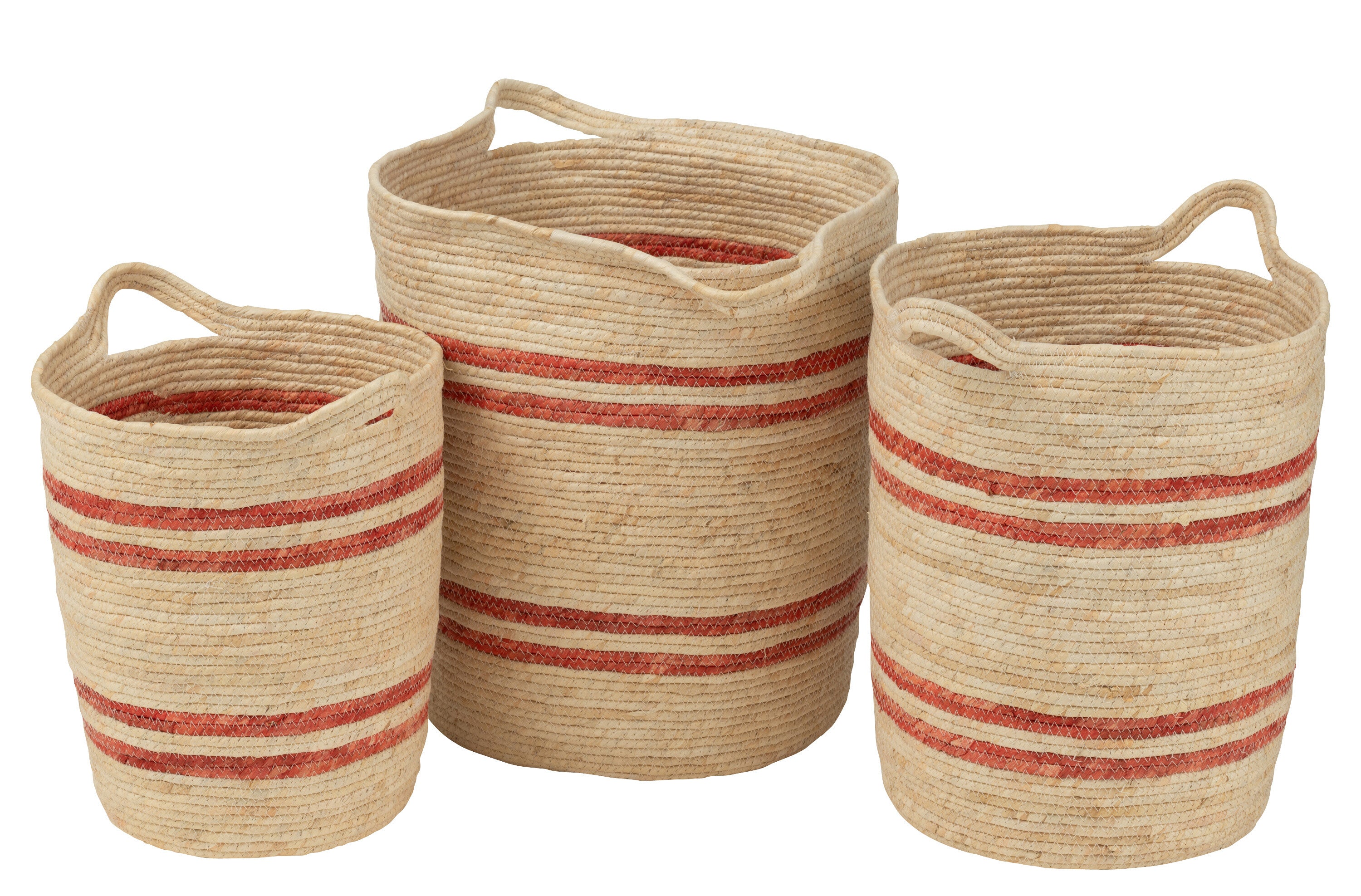 J-Line mand strepen+handvat maïs - textiel - naturel rood -