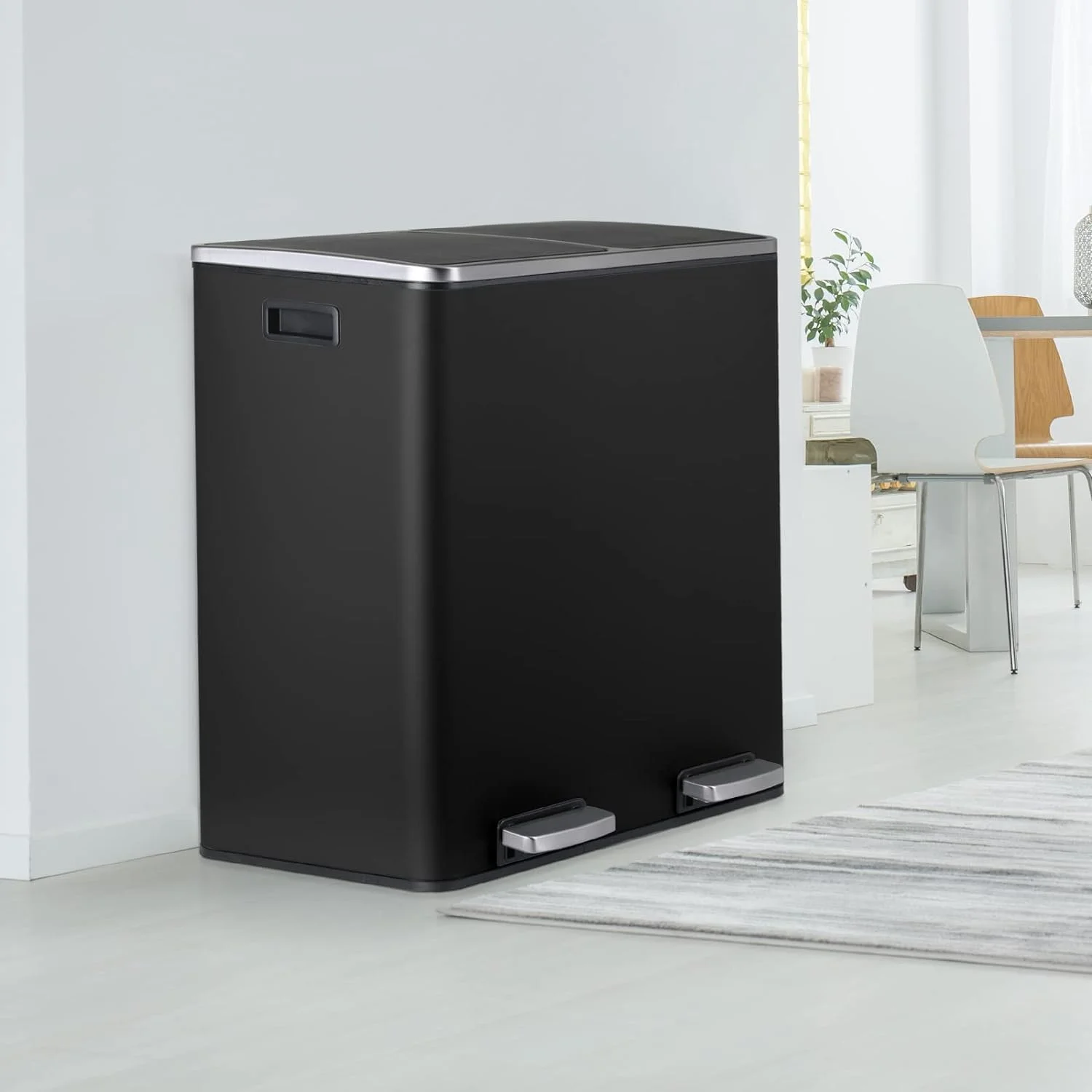 LAZY BUDDY Dual Garbage Can, Stainless Steel 16 Gallon Step Kitchen Trash Can with Soft-Close Lid, Double Compartment Garbage Recycling Bin - Image 8