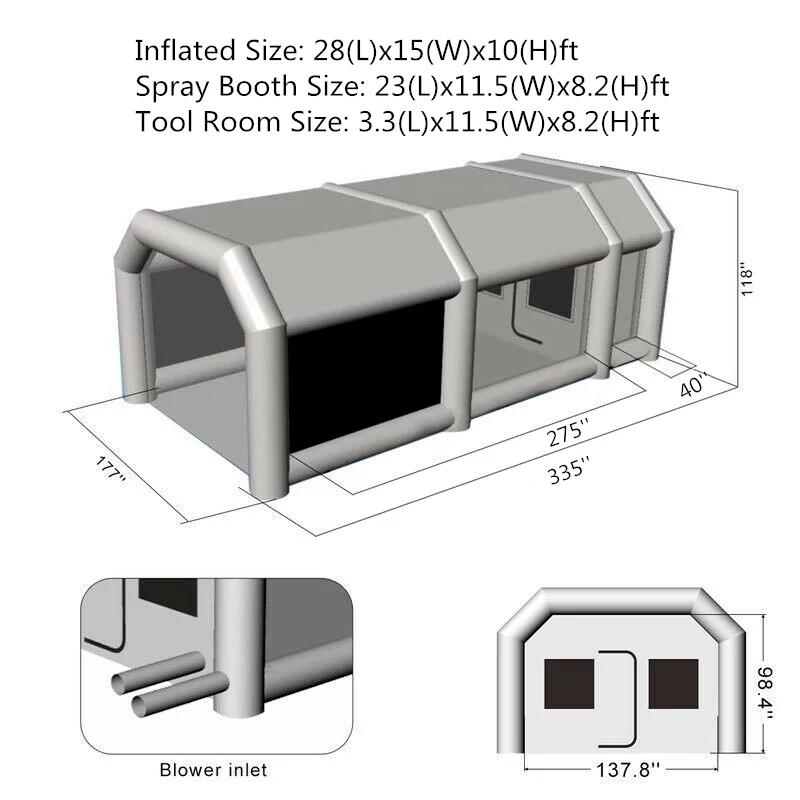 Inflatable Spray Paint Booth Tent 28X15X10FT With Two Blowers - 950W+280or380W - Image 6 Inflatable Spray Paint Booth Tent 28X15X10FT With Two Blowers - 950W+280or380W - Image 6
