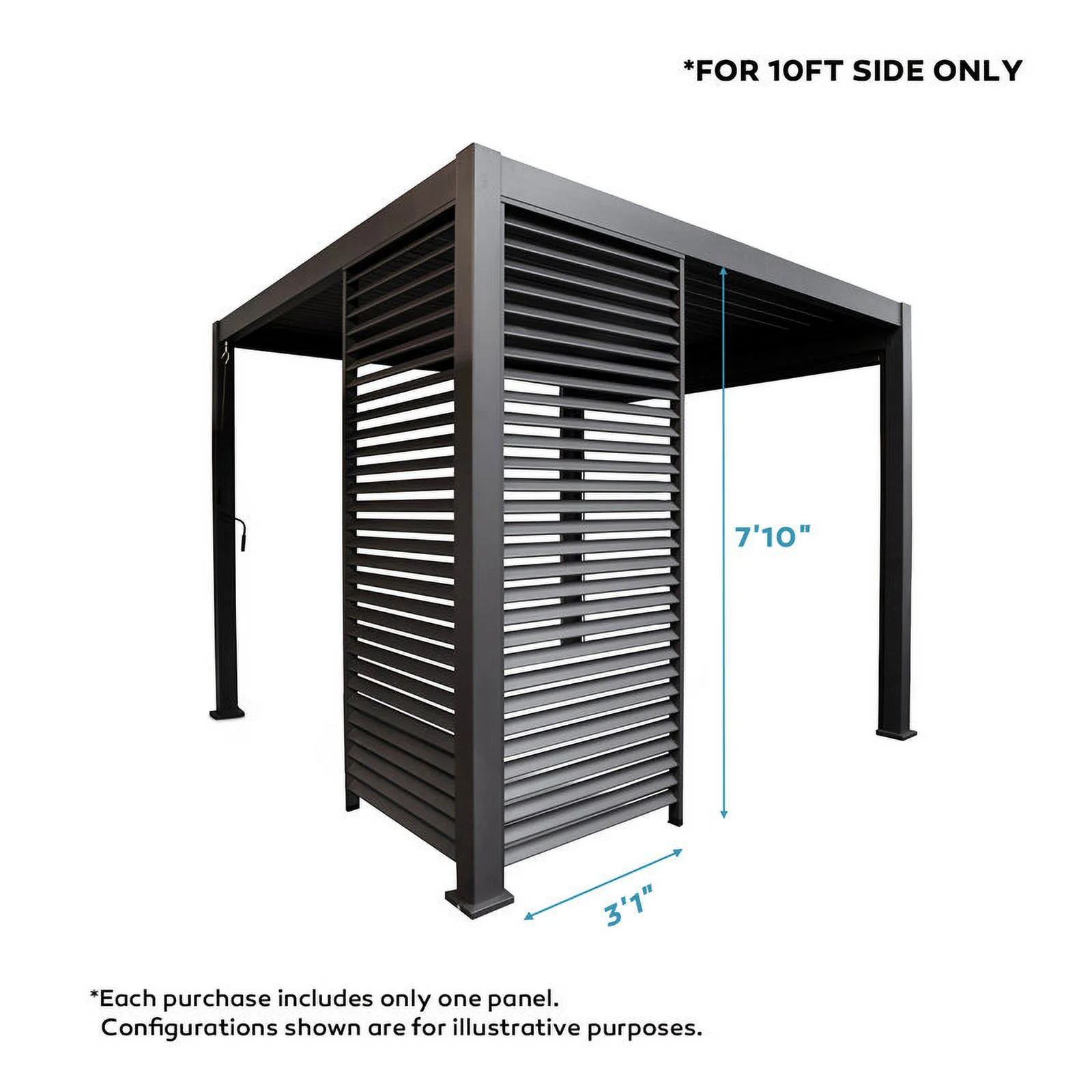 Mirador 10'x10' 111S Outdoor Pergola Accessories-Aluminum Fixed Shutter Wall, Dark Gray - Image 6