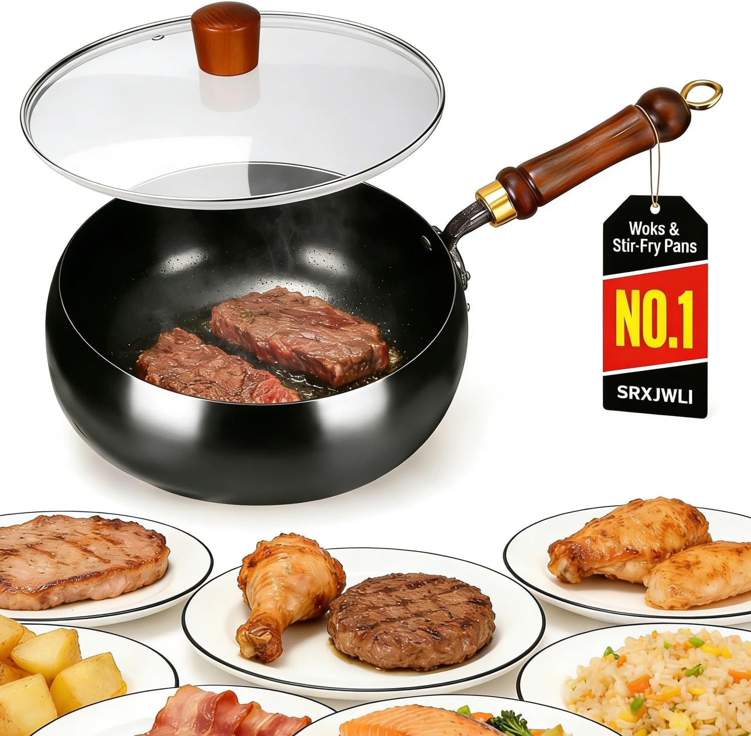 Cast Iron Wok Japanese Cookware with Lid Pan Cooking Thick Soup Hand Hammered Frying Pot Hotpot Mini Small Asian Non-stick Upgraded Sauce Steel Carbon Deep Enamel Skillet(No Lid,11in)