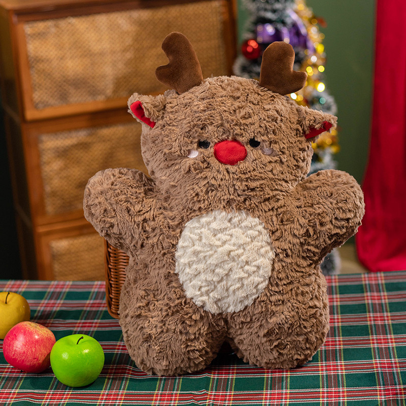Ute Christmas Reindeer Elk Bell Shaped Plush Throw Pillow Fluffy Curly Sherpa Xmas Stuffed Cushion Holiday Decor Plush Toy Gift
