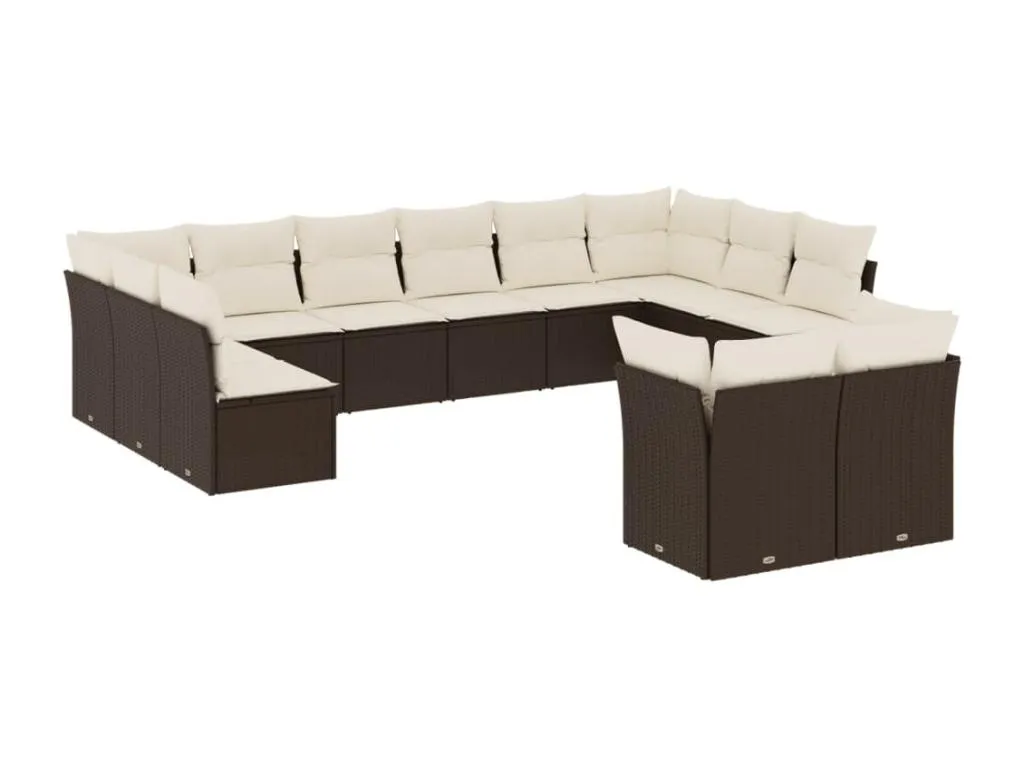 Set de sofás de jardín y cojines 12 pzas ratán sintético marrón