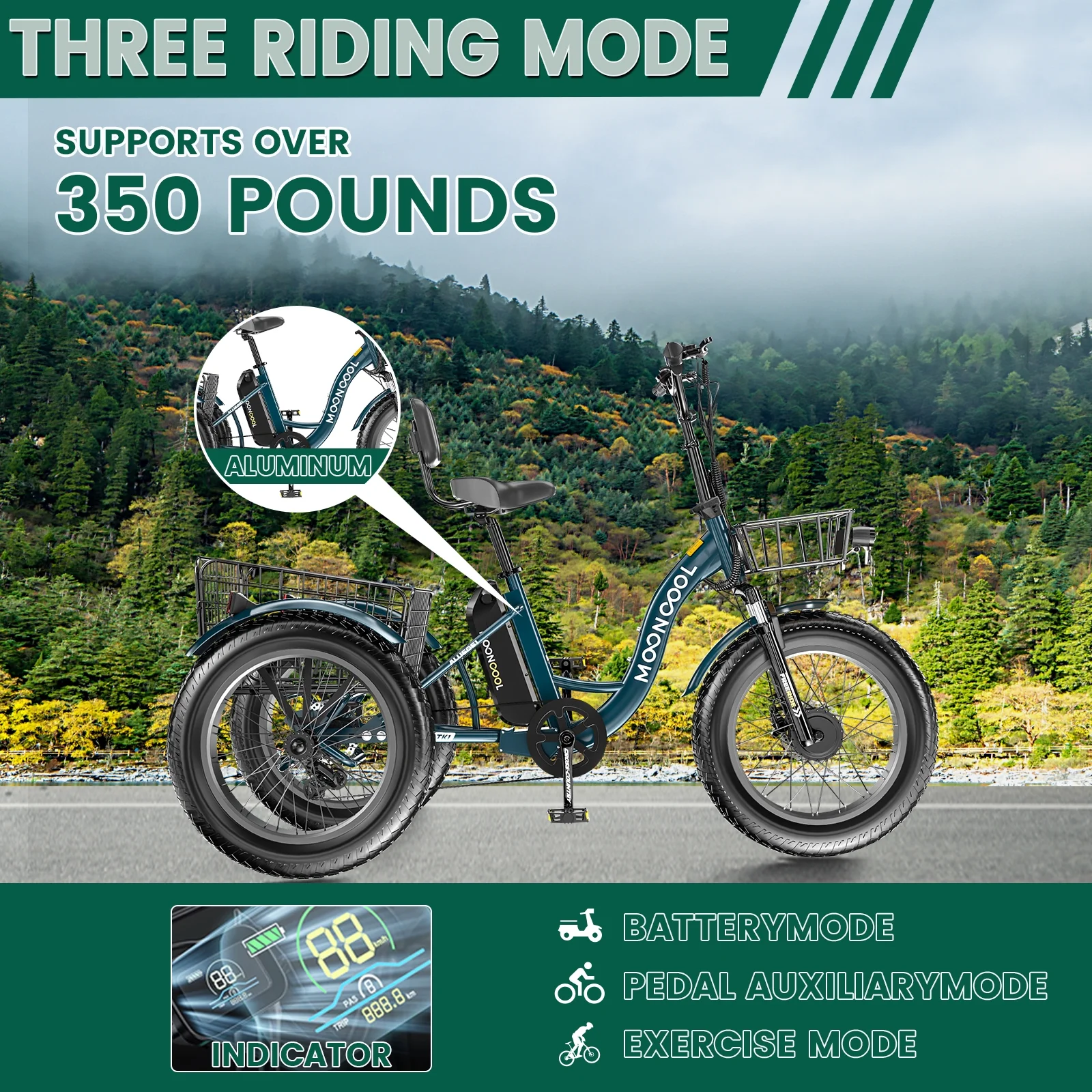 20" x 4" Fat Tire Electric Tricycle for Adult, 7 Speeds Electric Trike 48V 500W Motorized Tricycle , Electric Three Wheels Bicycle for Senior, Aluminum Frame & Rear Basket ,16mph - Image 69