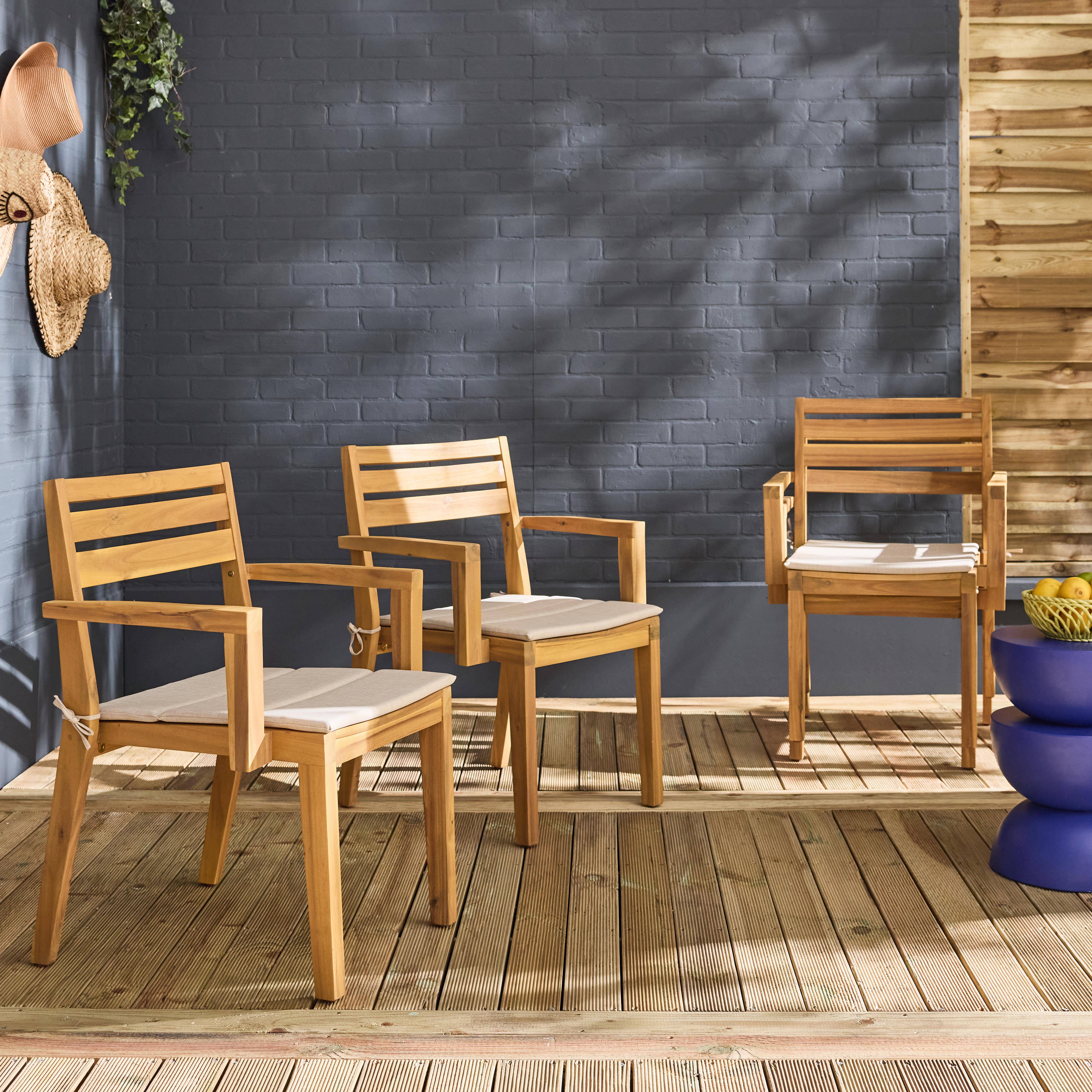 Merina - Silla de jardín de madera de acacia con cojín, set de 4