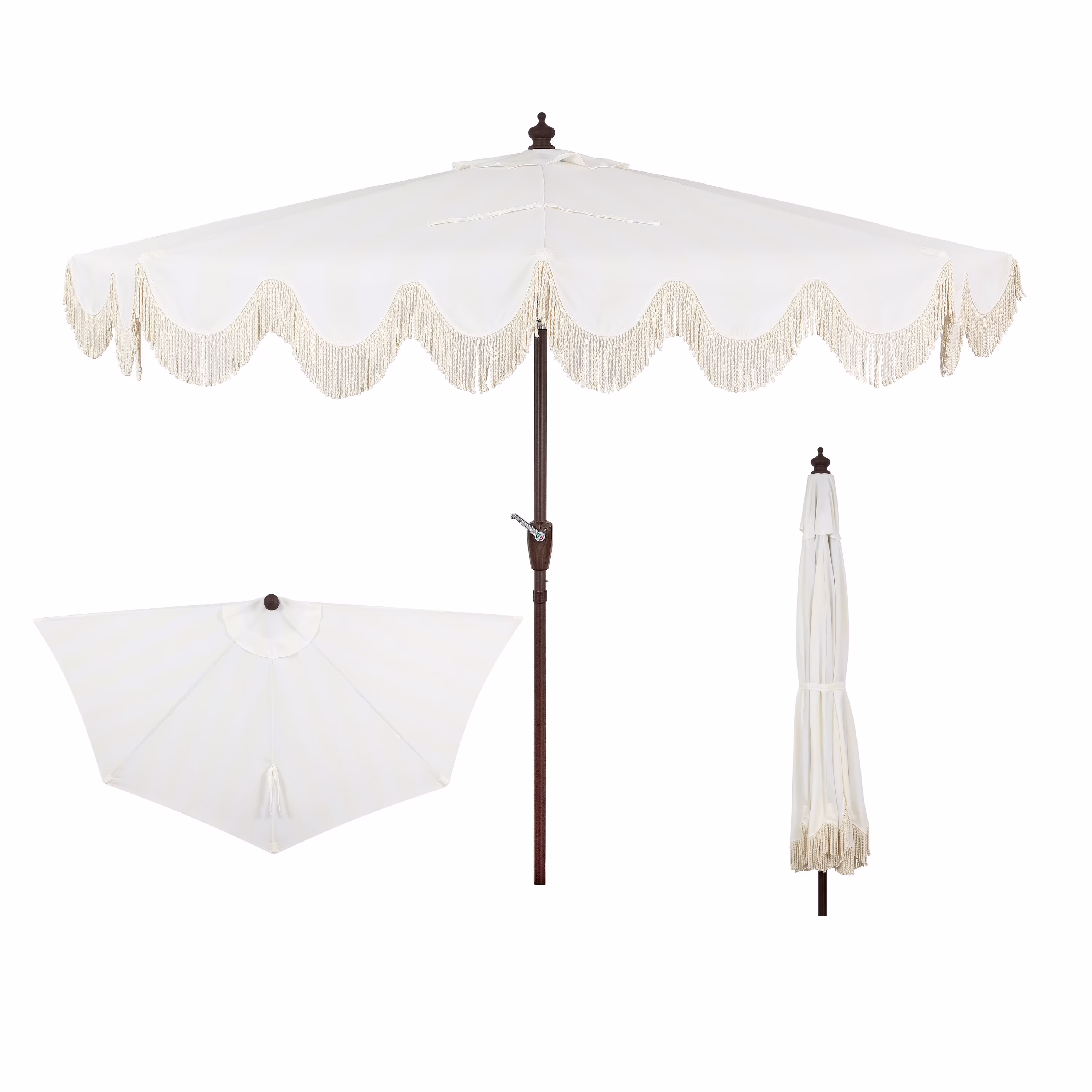 JONATHAN Y Beverly 9 ft. Half Market Patio Umbrella, Designer Classic Scalloped Fringe with Crank, Tilt Button and UV Protection, Blue/White/Cream, Dark Brown Pole - Image 13