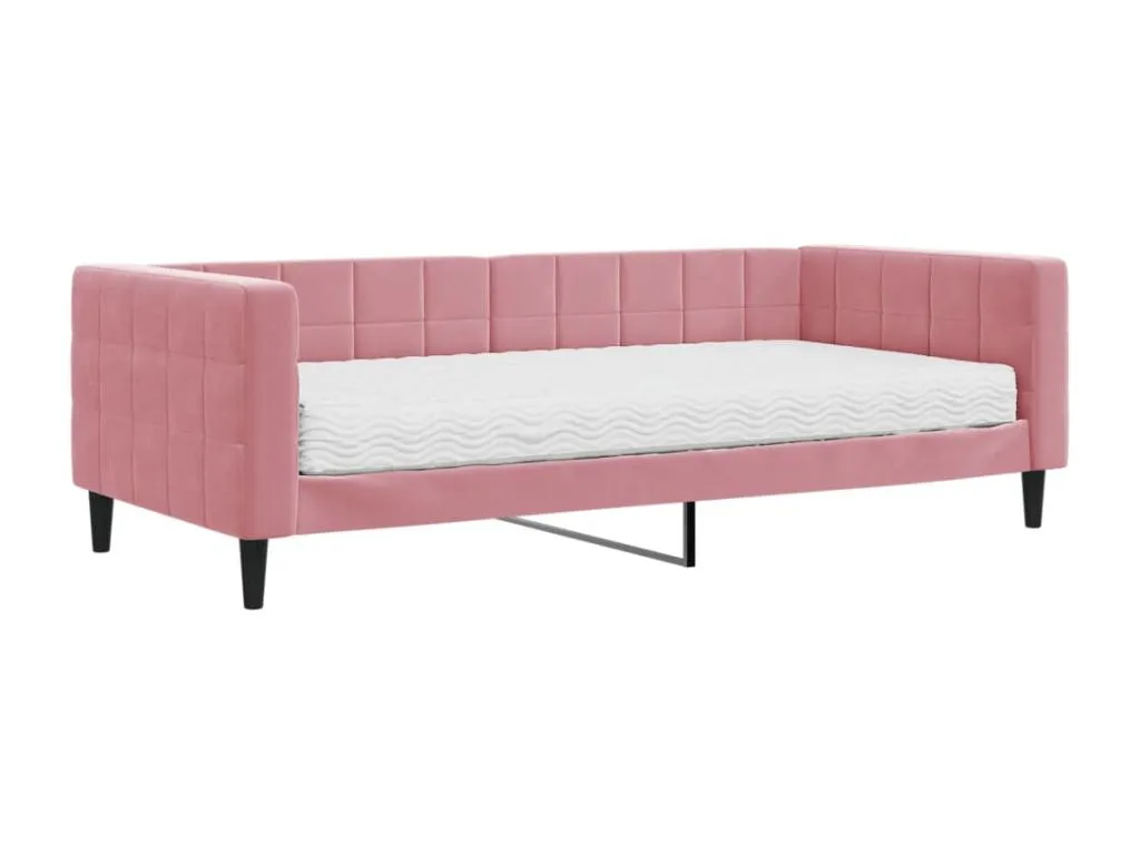 Sofá cama con colchón terciopelo rosa 90x200 cm