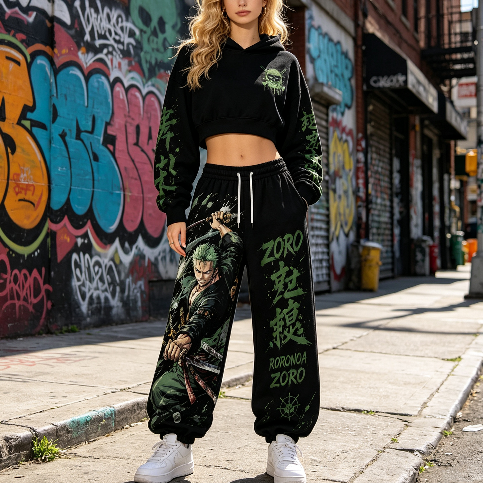 One Piece Cropped Long Sleeve Hoodie & High Waist Jogger Pants Two Piece TeeThreads Sustain the Scene with Custom Apparel