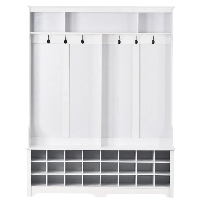 Merax Versatile Hall Tree with Hooks, Shelves, and 24 Shoe Storage Cubbies