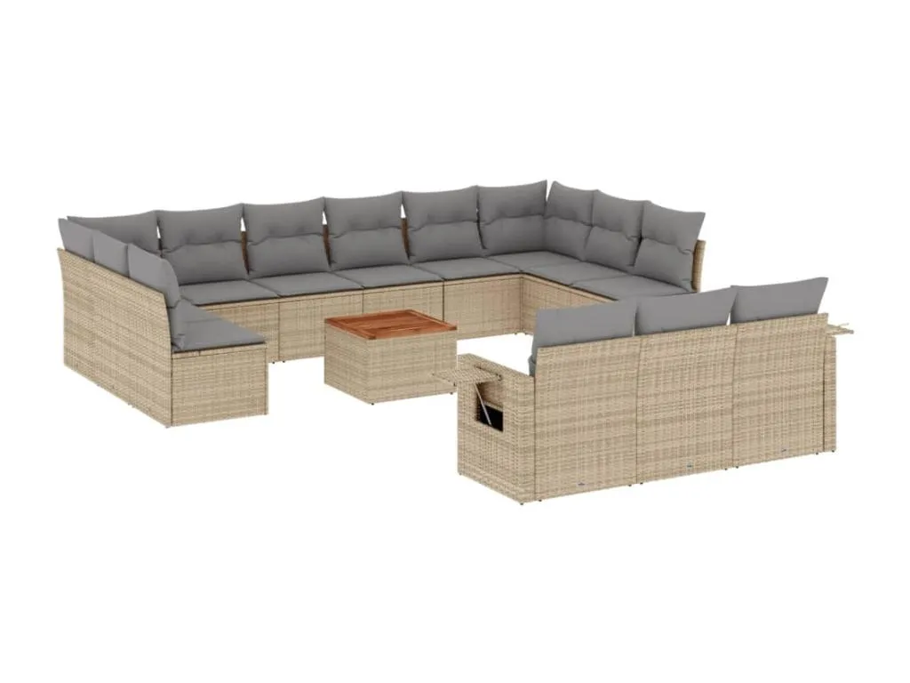 Elegante Set de Sofás de Jardín de 14 Piezas, ratán sintético beige con cojines.  PZ5310134
