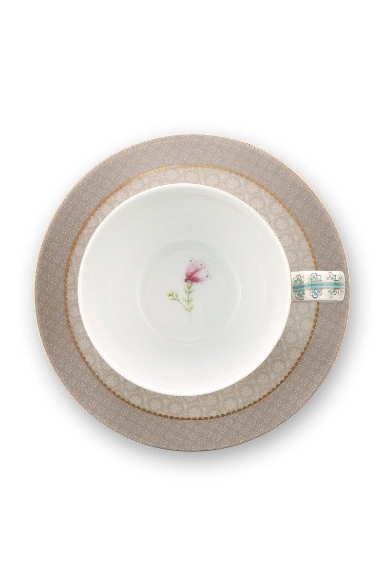 Cup & Saucer Blushing Birds Khaki