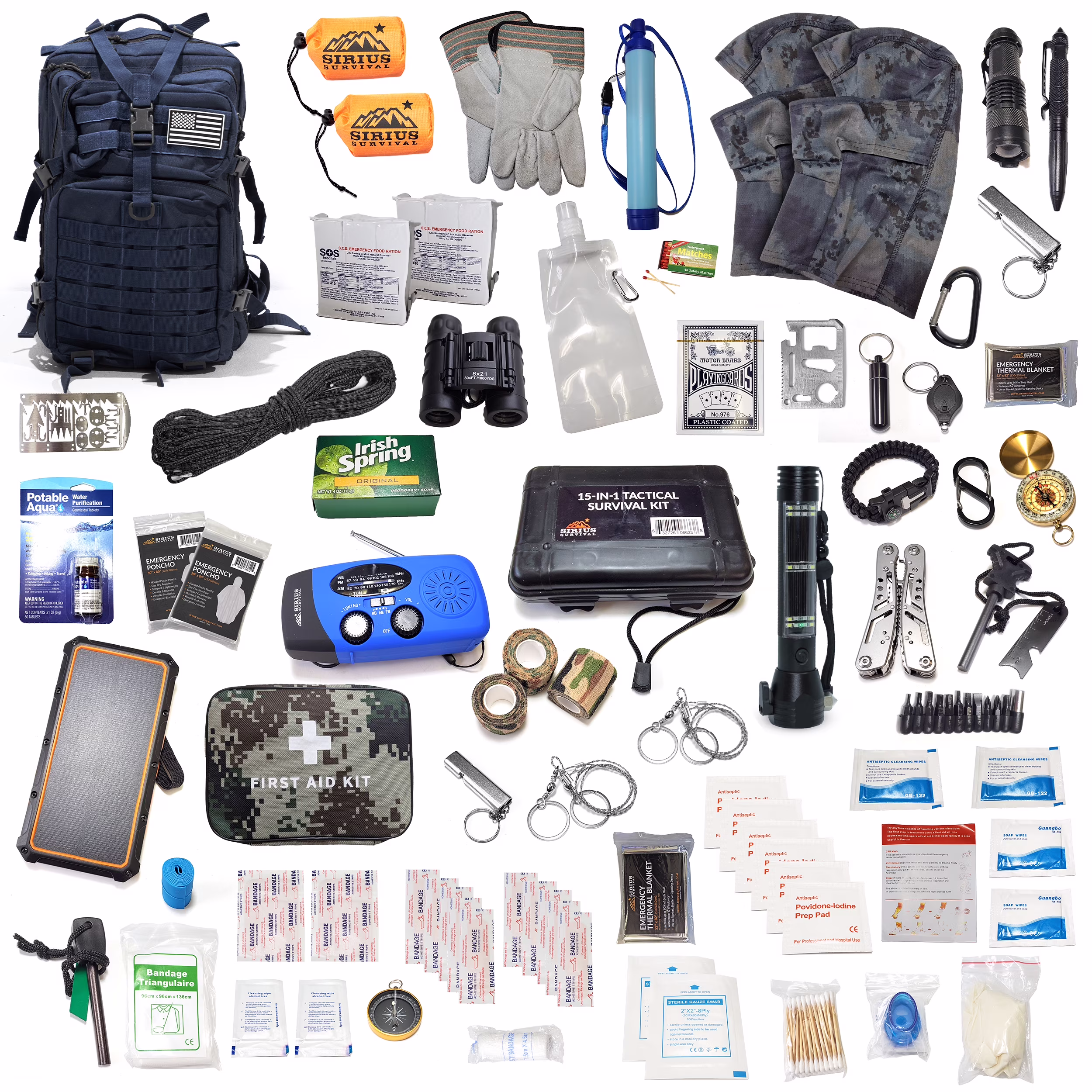 Pre-Packed Emergency Survival Kit/Bug Out Bag for 2 - Over 175 Total Pieces of Disaster Preparedness Supplies for Hurricanes, Floods, Earth Quakes & Other Disasters, Black - Image 9