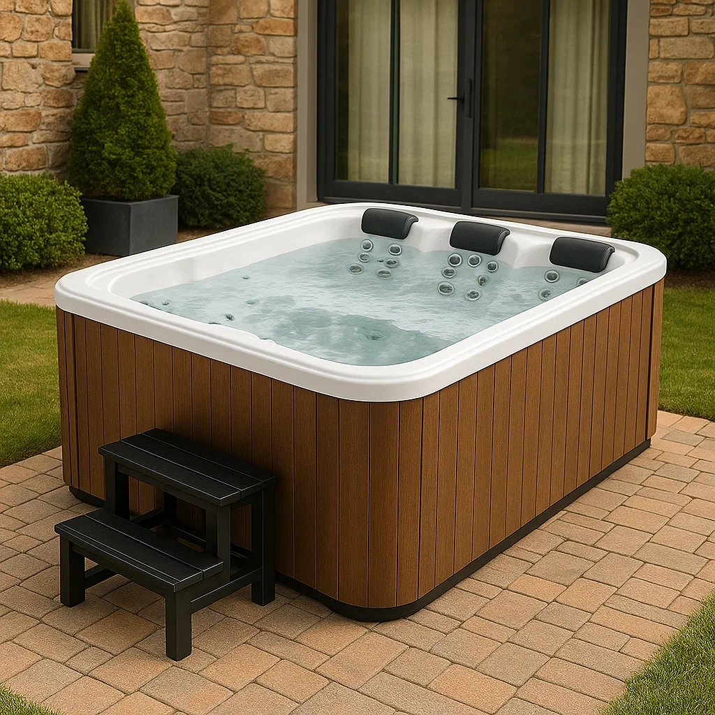 Spas rígidos 190x150x80 cm, 3 personas, cuadrado, color marrón claro/Blanco VHgFHRJ388rg