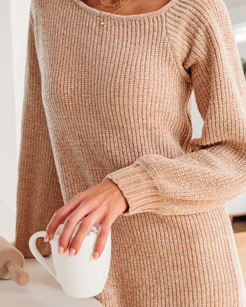 Obsessed With Me Chenille Off The Shoulder Mini Dress - Oatmeal - Se7enfashion