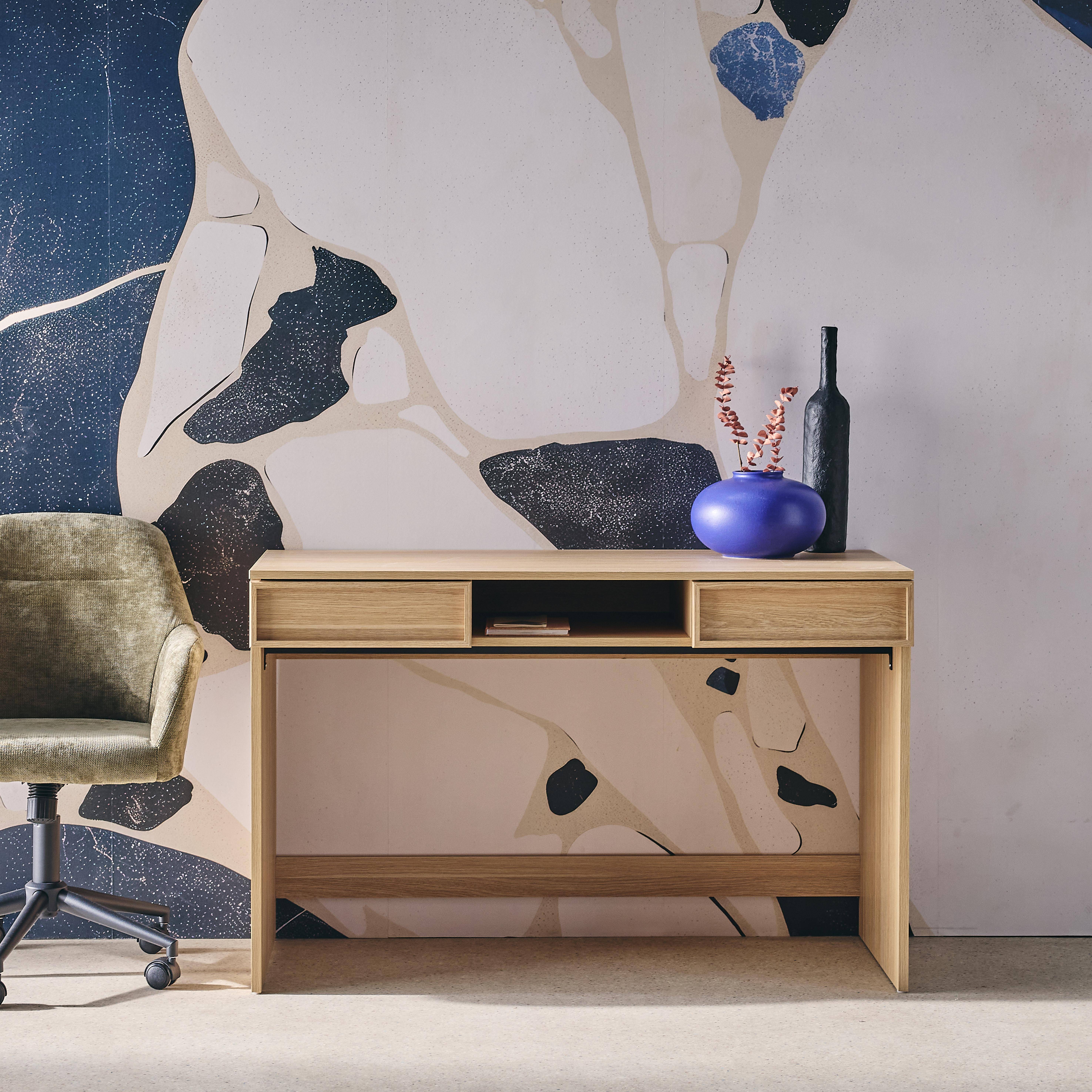 Kuba - Escritorio efecto madera con 2 cajones, 120cm