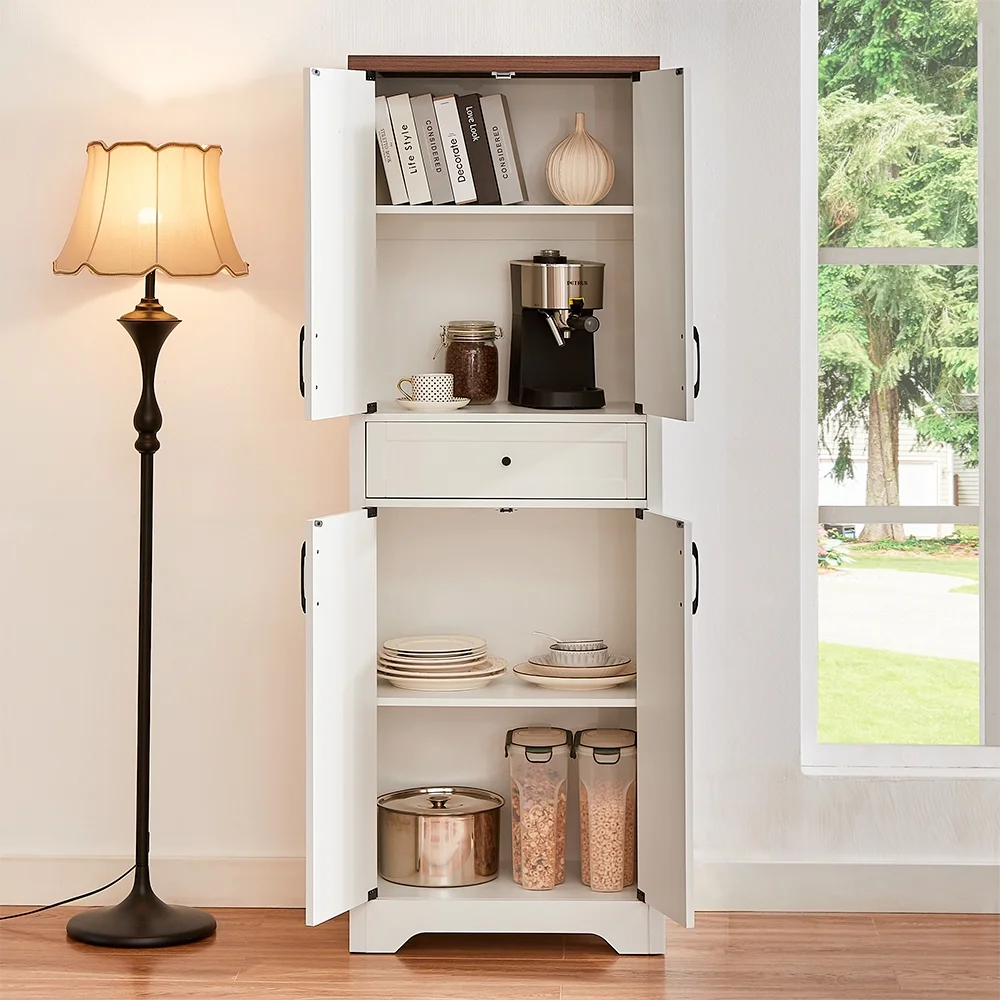 TrumanPick 61"H Large Buffet Sideboard Cabinet, TV Cabinet, Kitchen Pantry for Dining Room, Living Room, 61.3''L x 15''W x 29.8''H, White/Walnut - Image 19