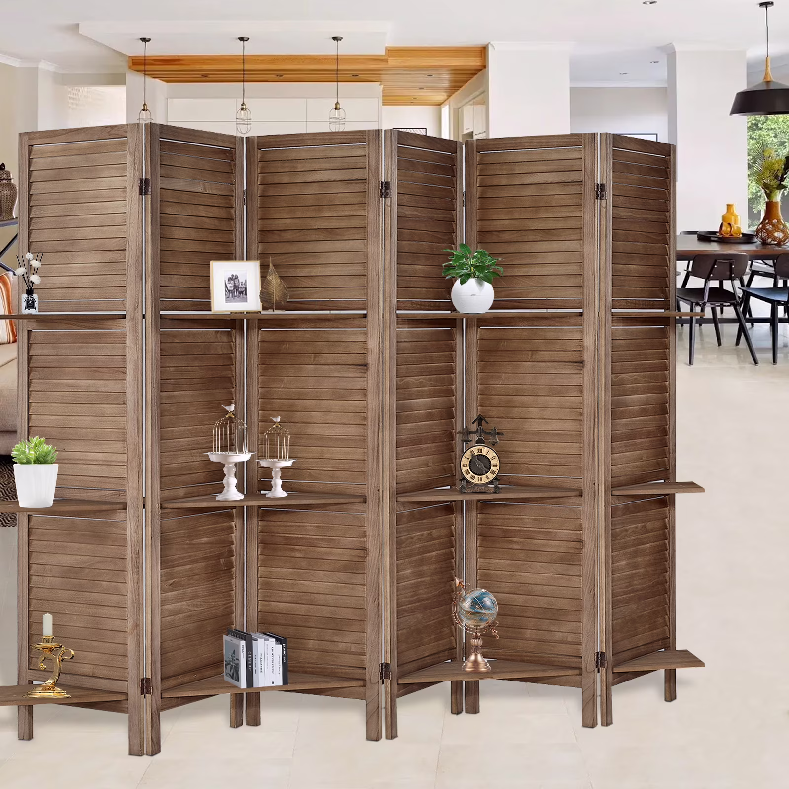 6-Panel Room Divider with Shelves5.6ft Tall Folding Privacy Screen Panels, Room Divider Wall, Divider for Room Separation, Room Divider ShelvesEffectively Block SightNatural - Image 5