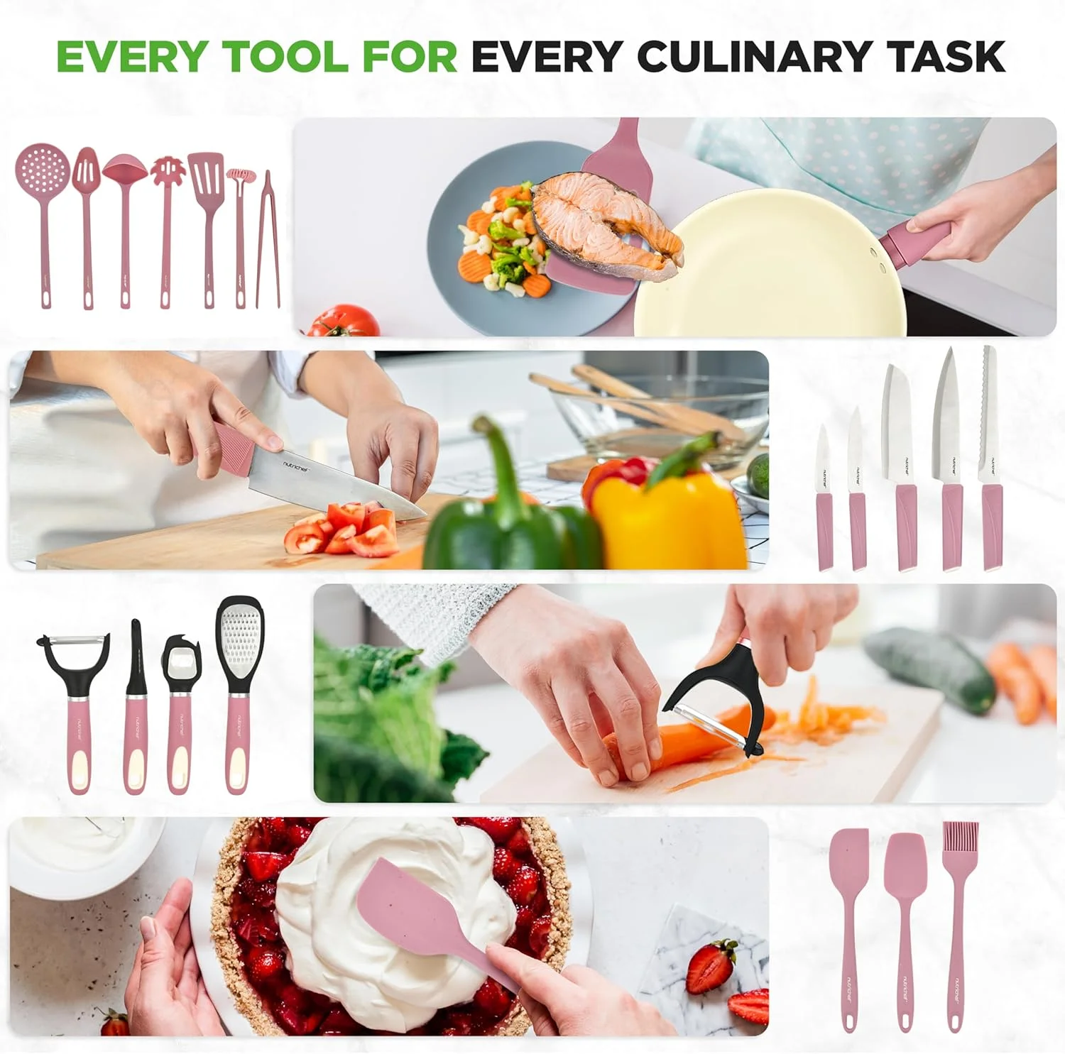 54-Piece Kitchen Cookware Set -C Complete Non-Stick Ceramic Pots and Pans Set with Utensils, Bakeware, and Knife Set, Gas, Electric & Induction Compatible, Blush Pink Kitchen Essentials - Image 19