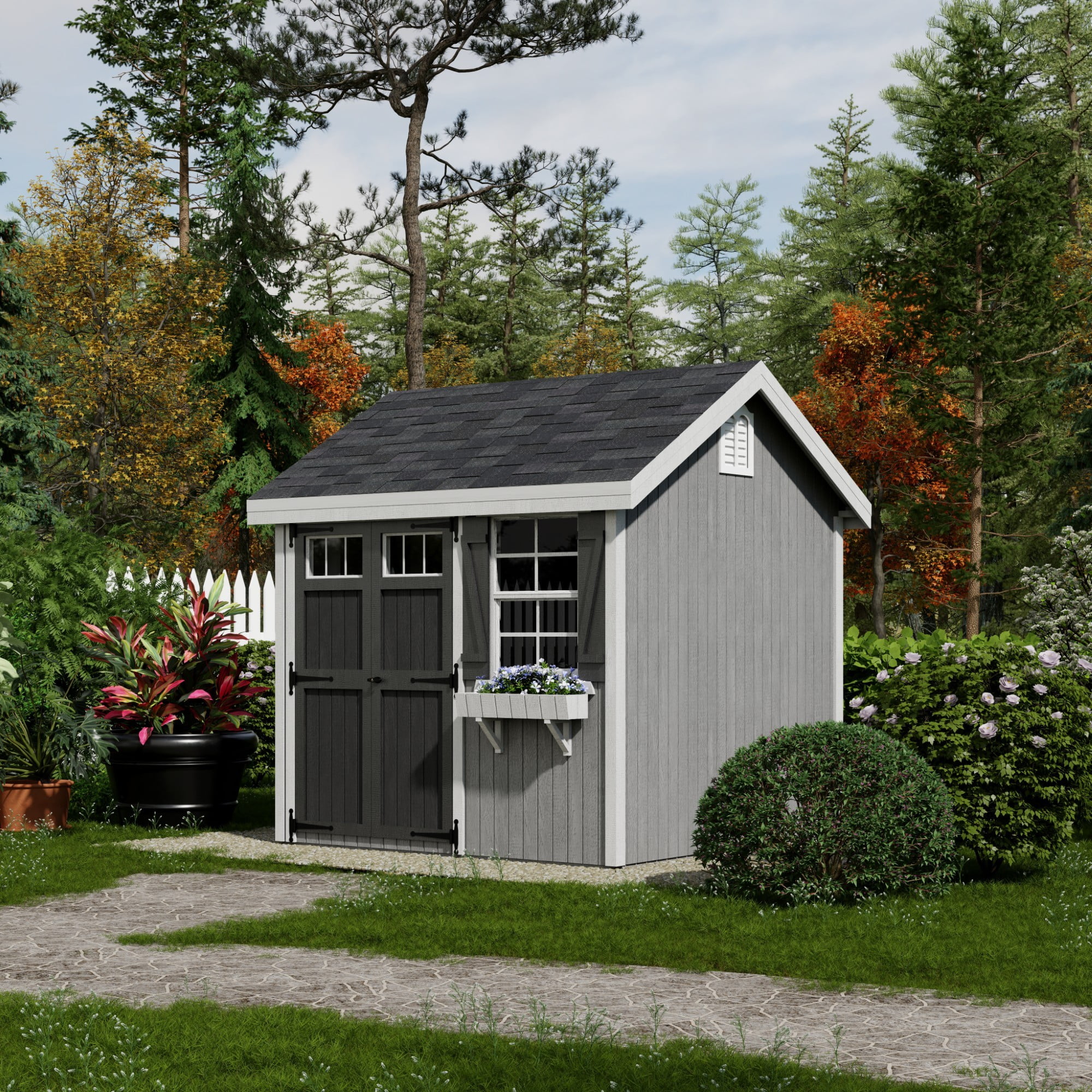 Little Cottage Co. 8x8 Colonial Pinehurst Shed with Operable Window, Outdoor Wood Storage Do-It-Yourself Precut Kit - Image 2