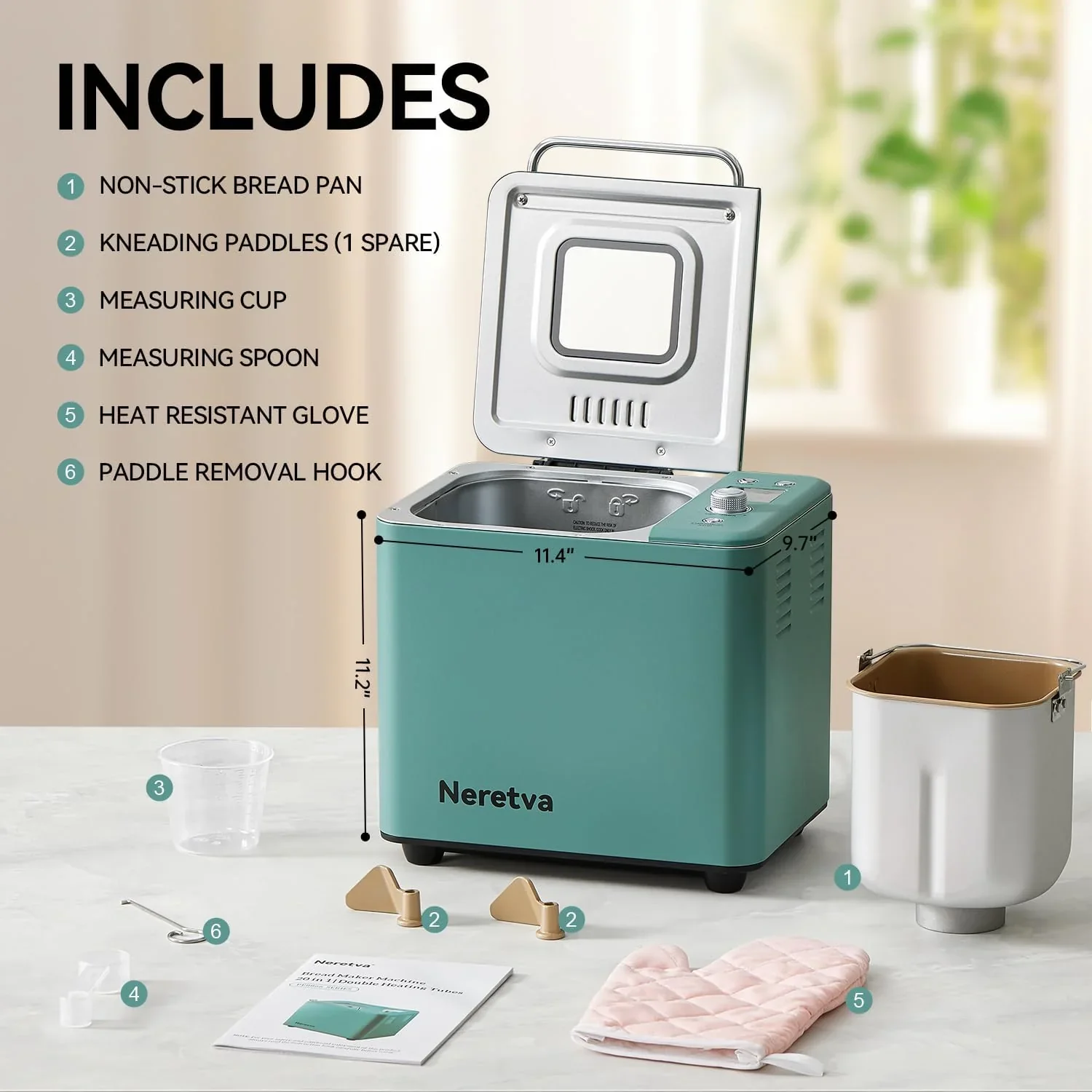 Neretva Bread Maker 20-in-1 2LB Bread Maker Dual Heater Bread Maker Automatic Ceramic Pan