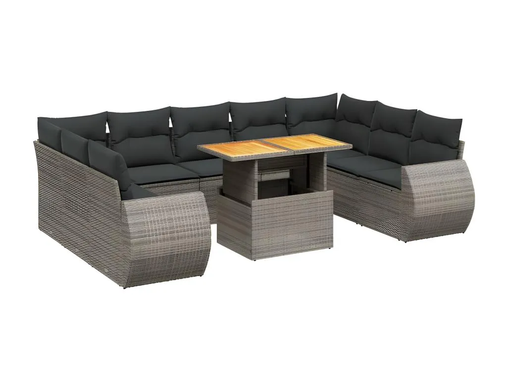 Set de sofás de jardín Lluesmahome con diez piezas y cojines en ratán sintético gris  VJ3780191