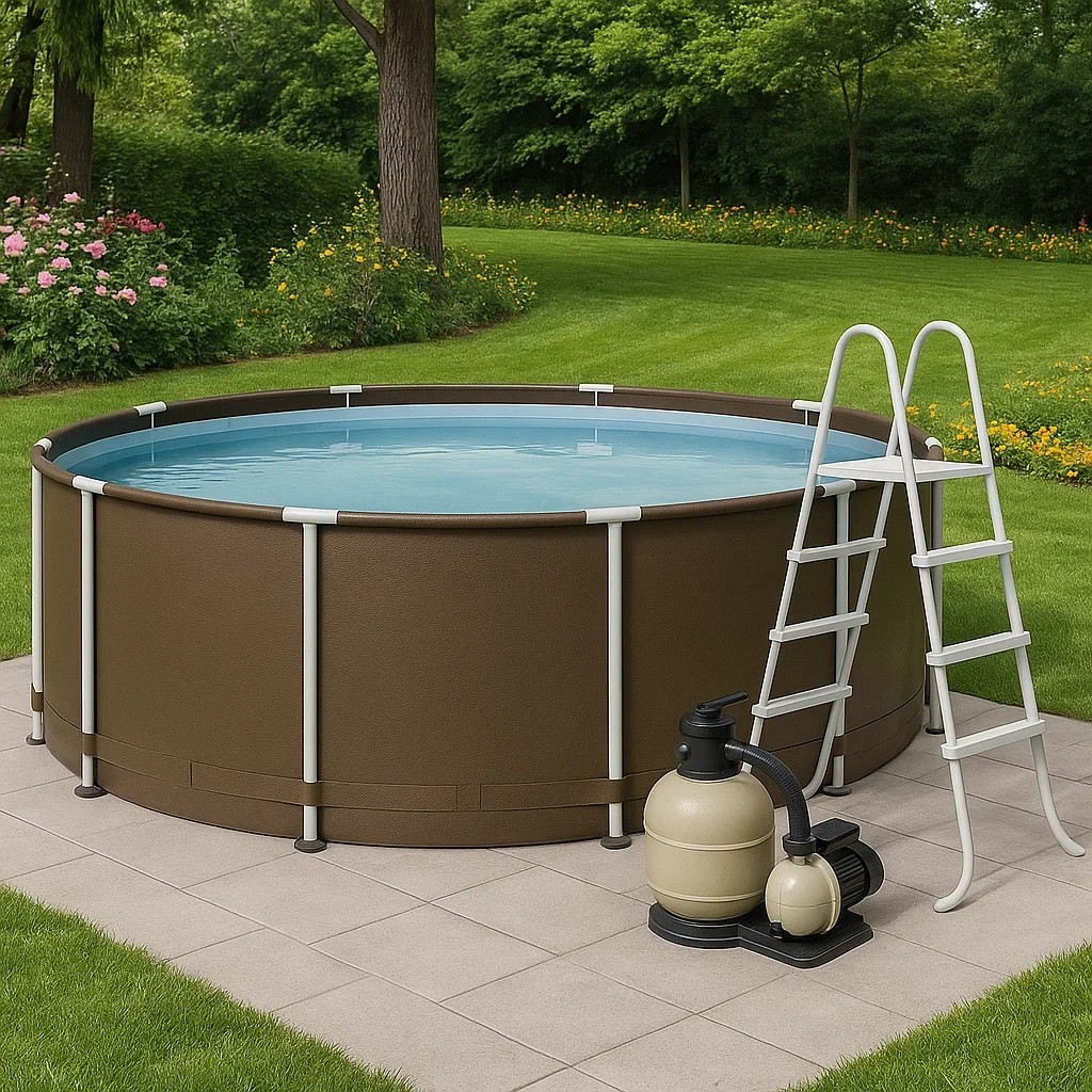 Piscina tubular redonda 358x98 cm color marrón con filtro y escalera WoFXMAm271Bi
