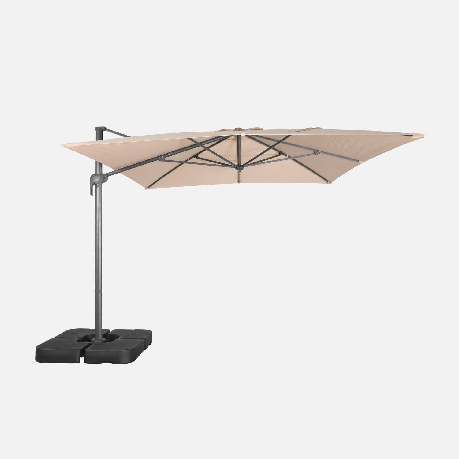 Antibes - Parasol rectangular excéntrico, 3x4m + placas de lastre 50x50cm