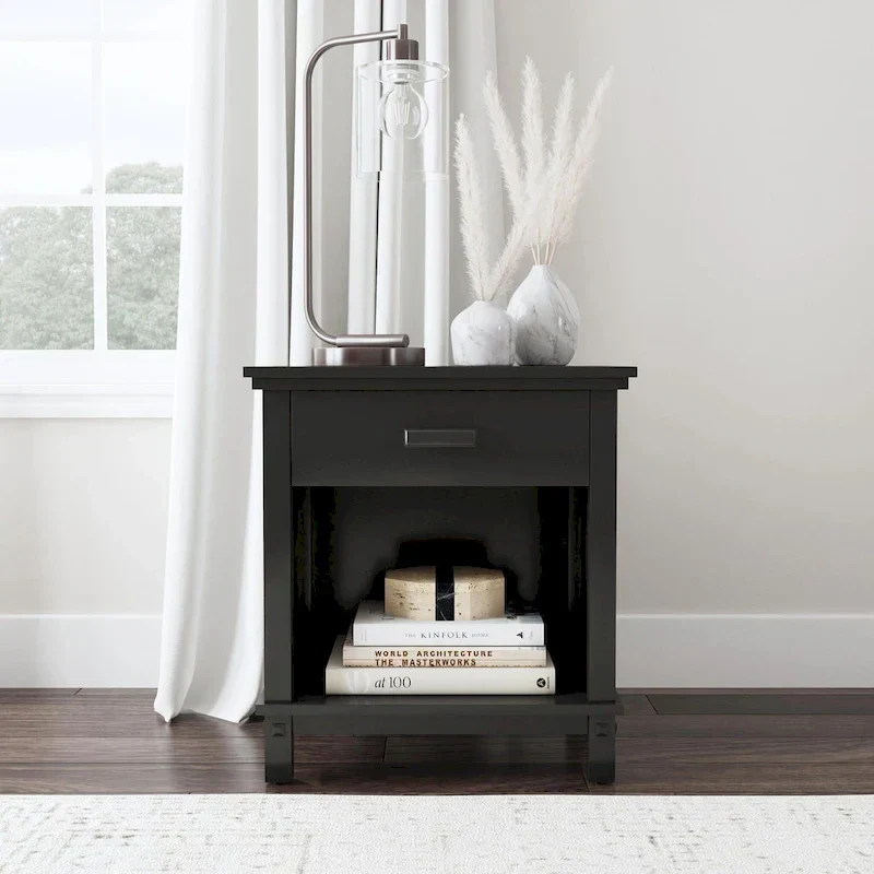 Homestyles Oak Park Black Wood Queen Bed and Nightstand Set - 2 Pieces