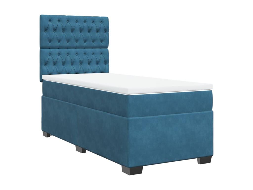 Cama box spring con colchón terciopelo azul 90x190 cm