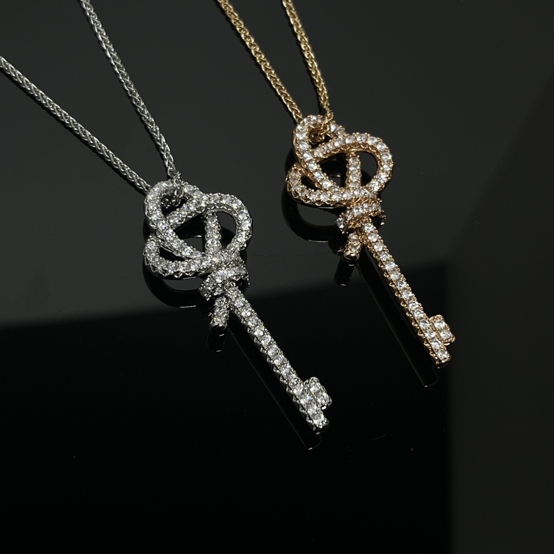Tiffany Knot Key Pendant Necklace with Diamonds - Original Replica Club