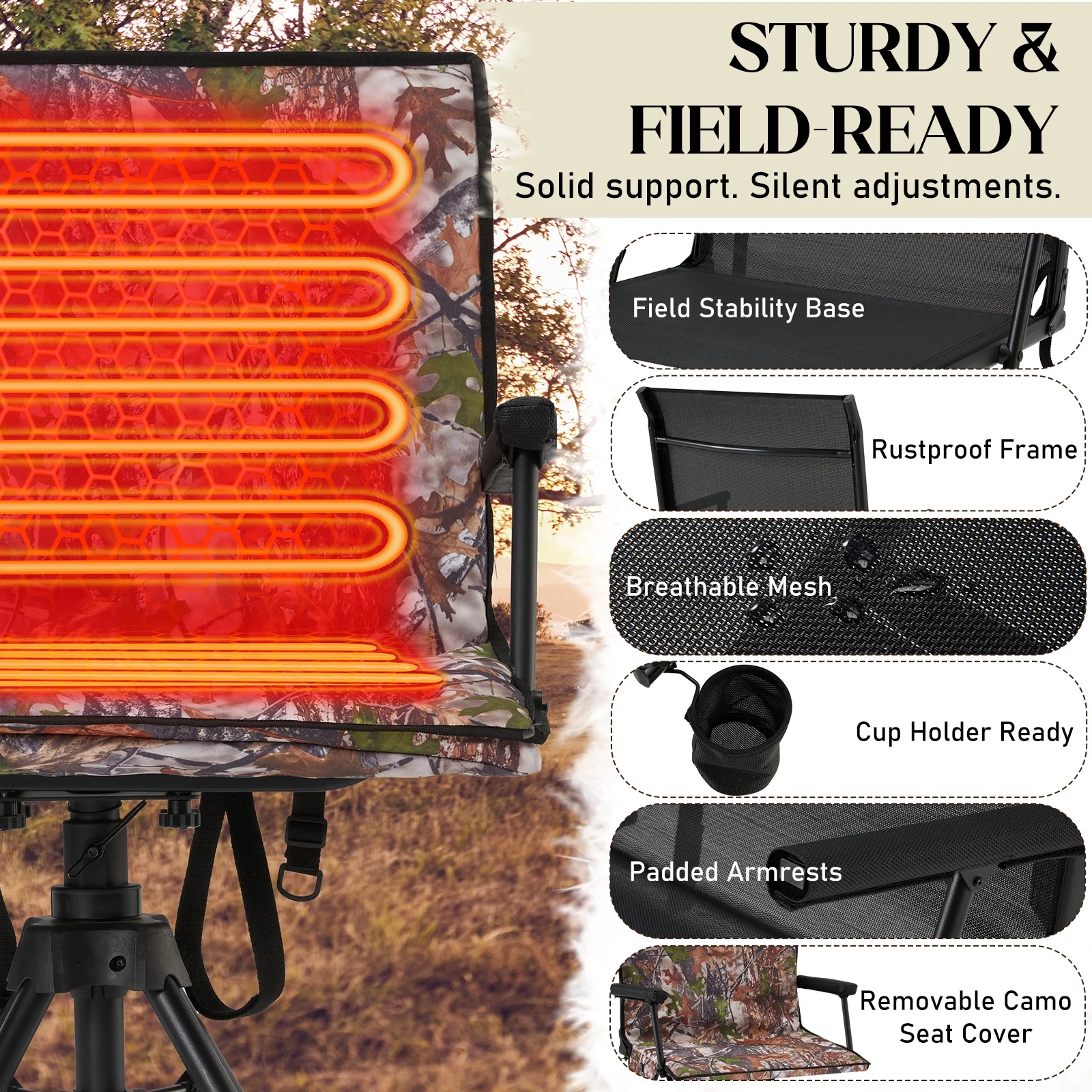 Danrelax 360- Silent Camo Hunting Blind Chair, Armrests, Side Pouch, Telescopic Legs - Image 55