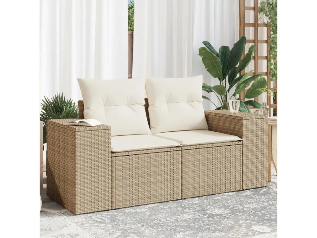 Sofá de jardín con cojines de 2 plazas ratán sintético beige 41141EQUL