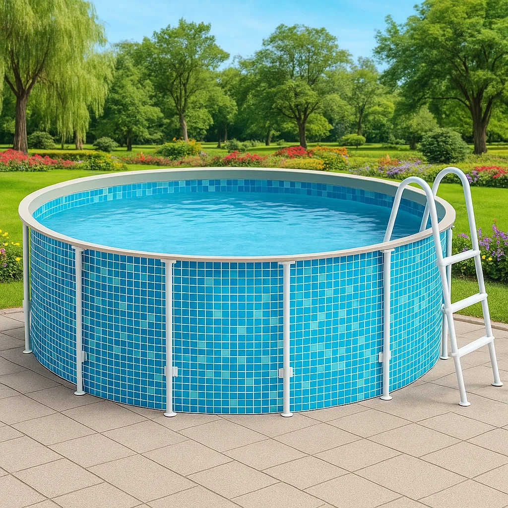 Piscina tubular redonda 298x96 cm color azul con filtro y escalera oIEpOQV253bJ