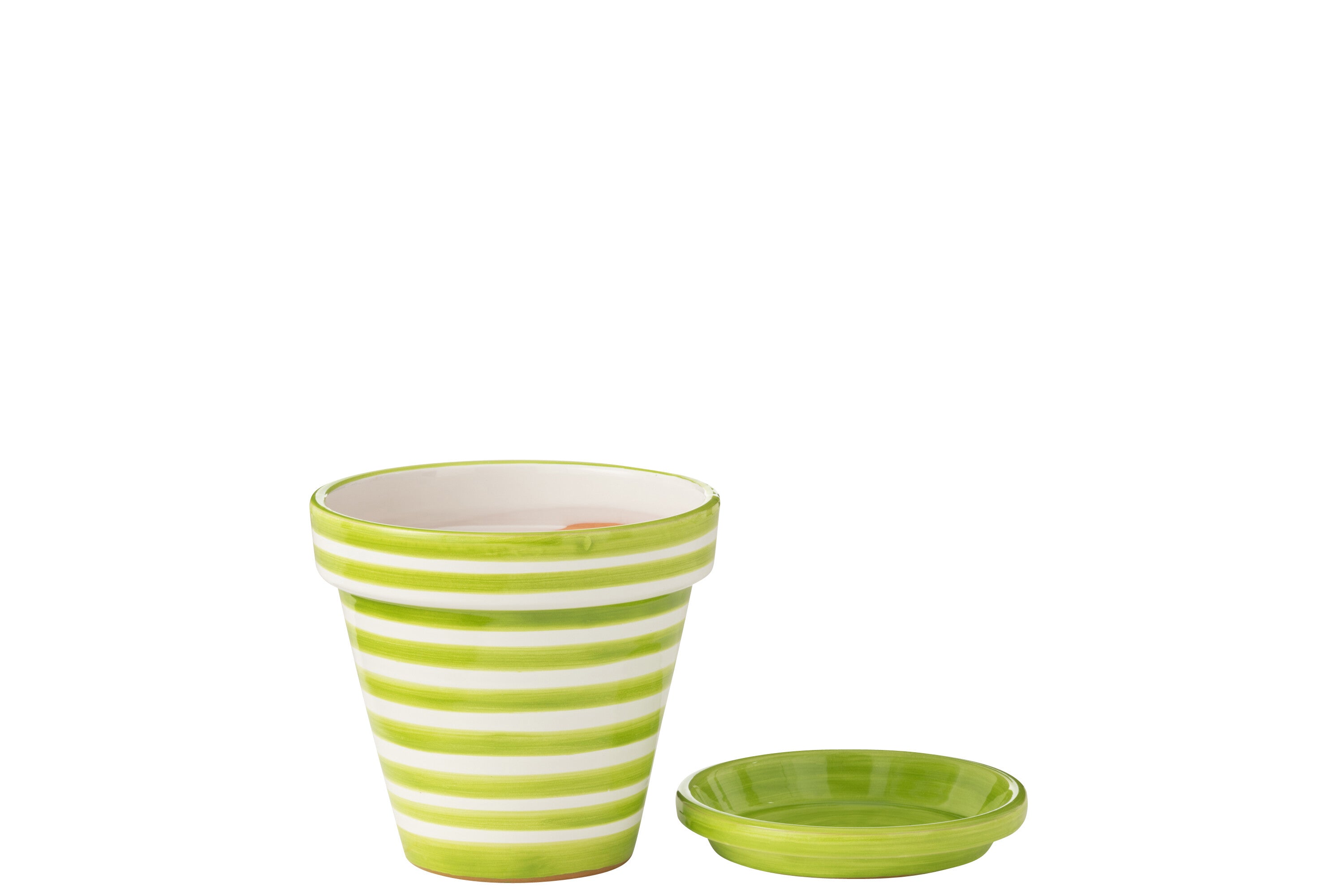 J-Line bloempot Granada Stripes Handmade + Painted - keramiek - groen