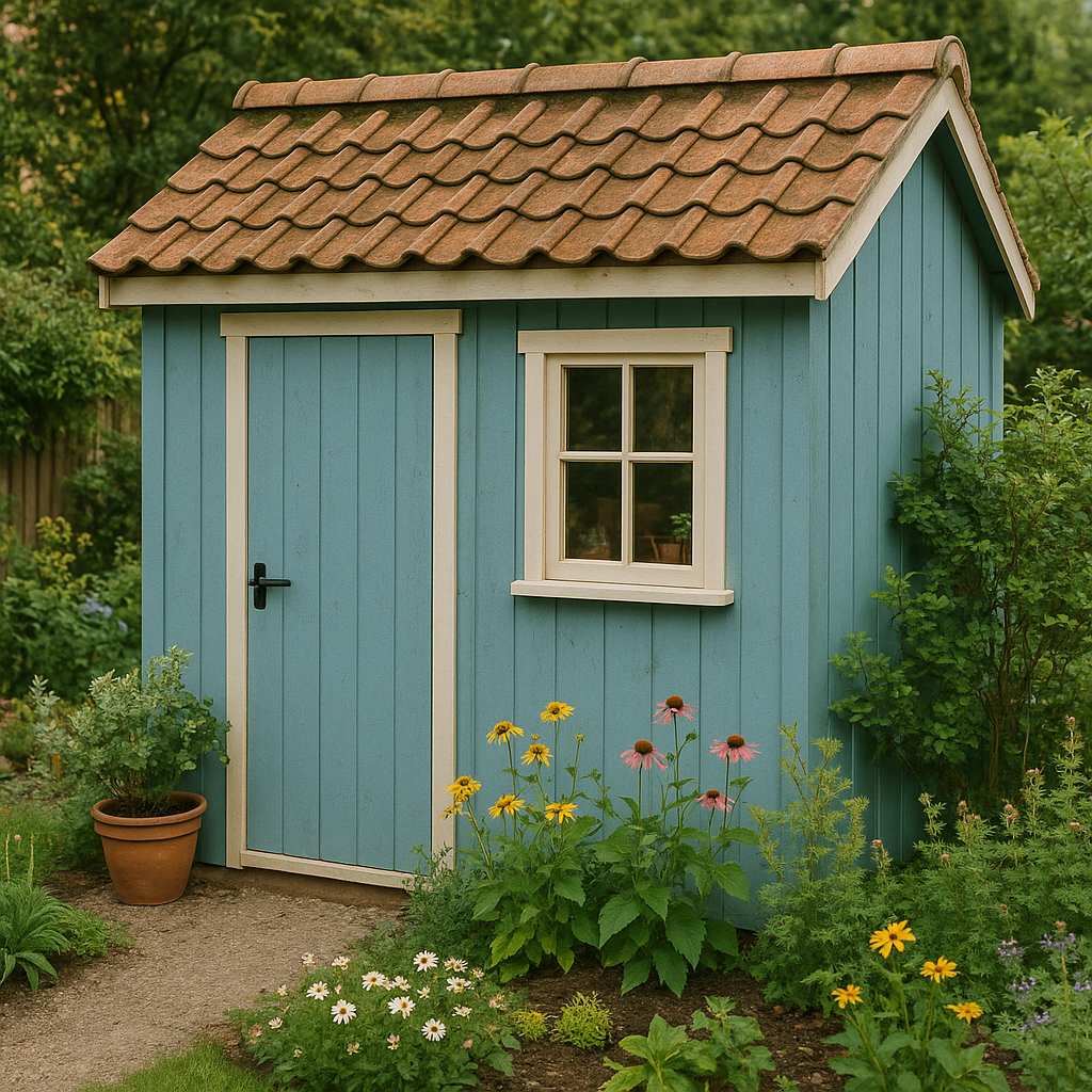 Caseta de jardin de madera Azul y Beige Madera sintética Exterior 230×200×250cm
