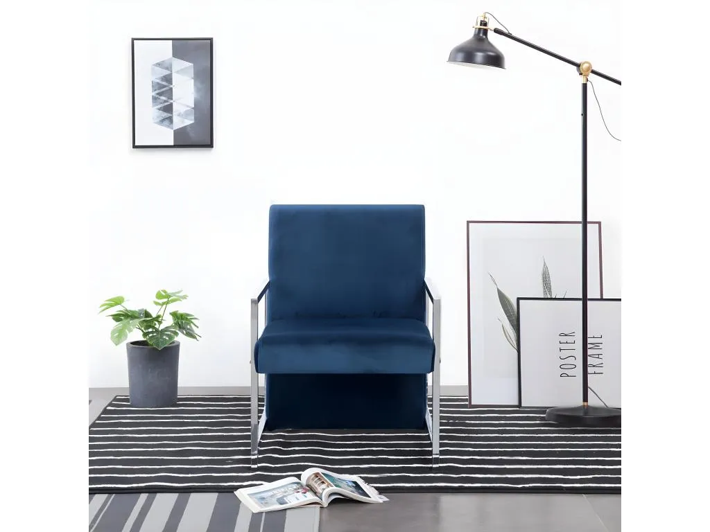 Sillón con patas cromadas Terciopelo Azul