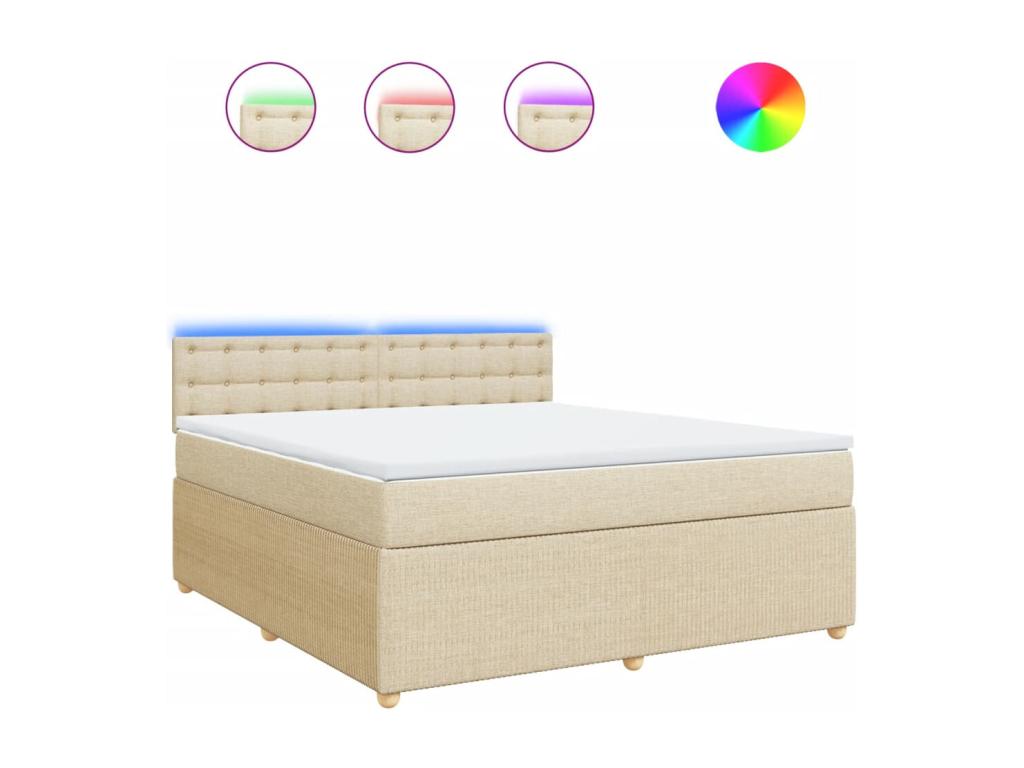 Cama box spring con colchón tela color crema 180x200 cm