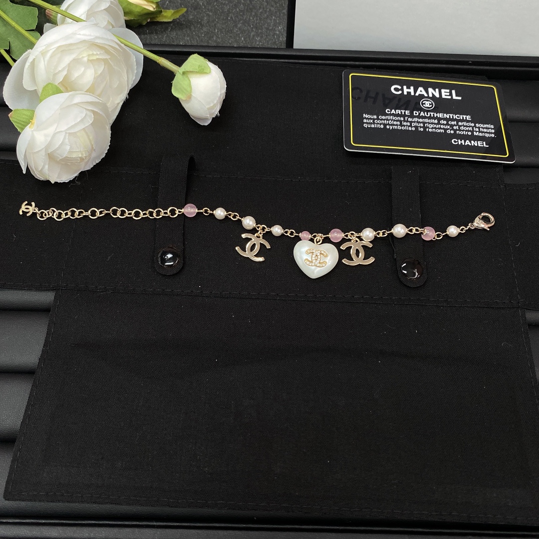 Chanel White Heart Pink Bead Bracelet Earrings - Original Replica Club