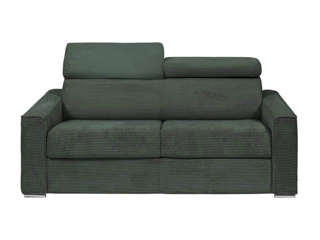 Sofá cama de 4 plazas de apertura rápida de pana verde - Somier de láminas de 160 cm - Colchón de 14 cm - Mueblesclasic